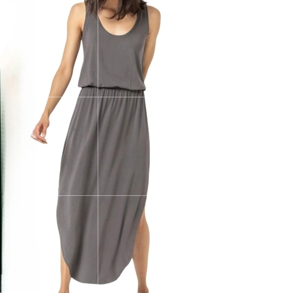 Lilla P Racing Stripe Maxi Tank Dress in Dolphin Gray Elastic Waist size Medium - Picture 1 of 11